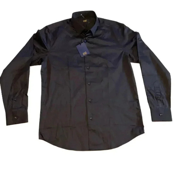 NEW Cavalli Class Black Long Sleeve Button Down Dress Shirt Mens Size 17 - Picture 1 of 10